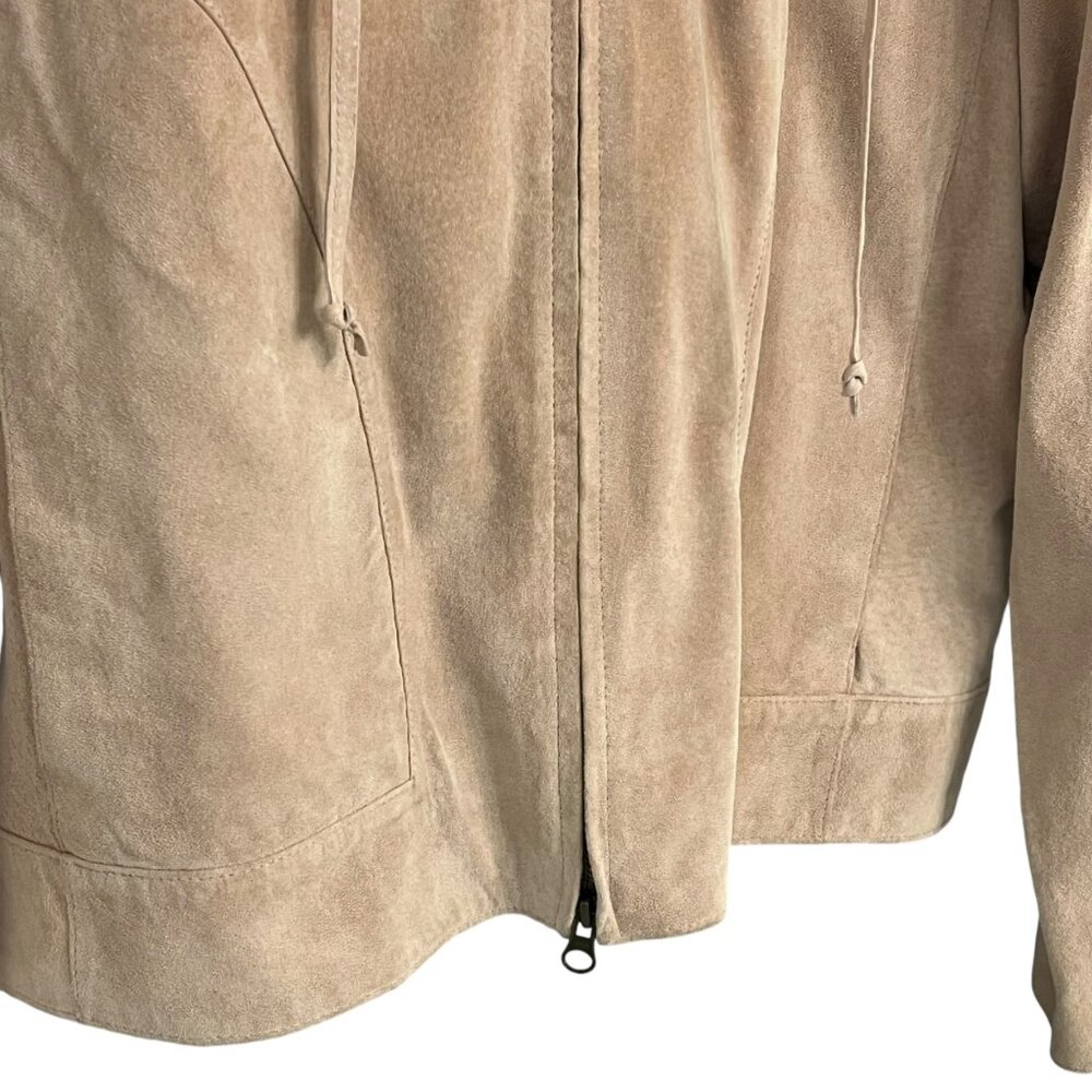 The Territory Ahead Womens Beige Suede Hooded Jacket L With Full Zipper Closure - Picture 3 of 9